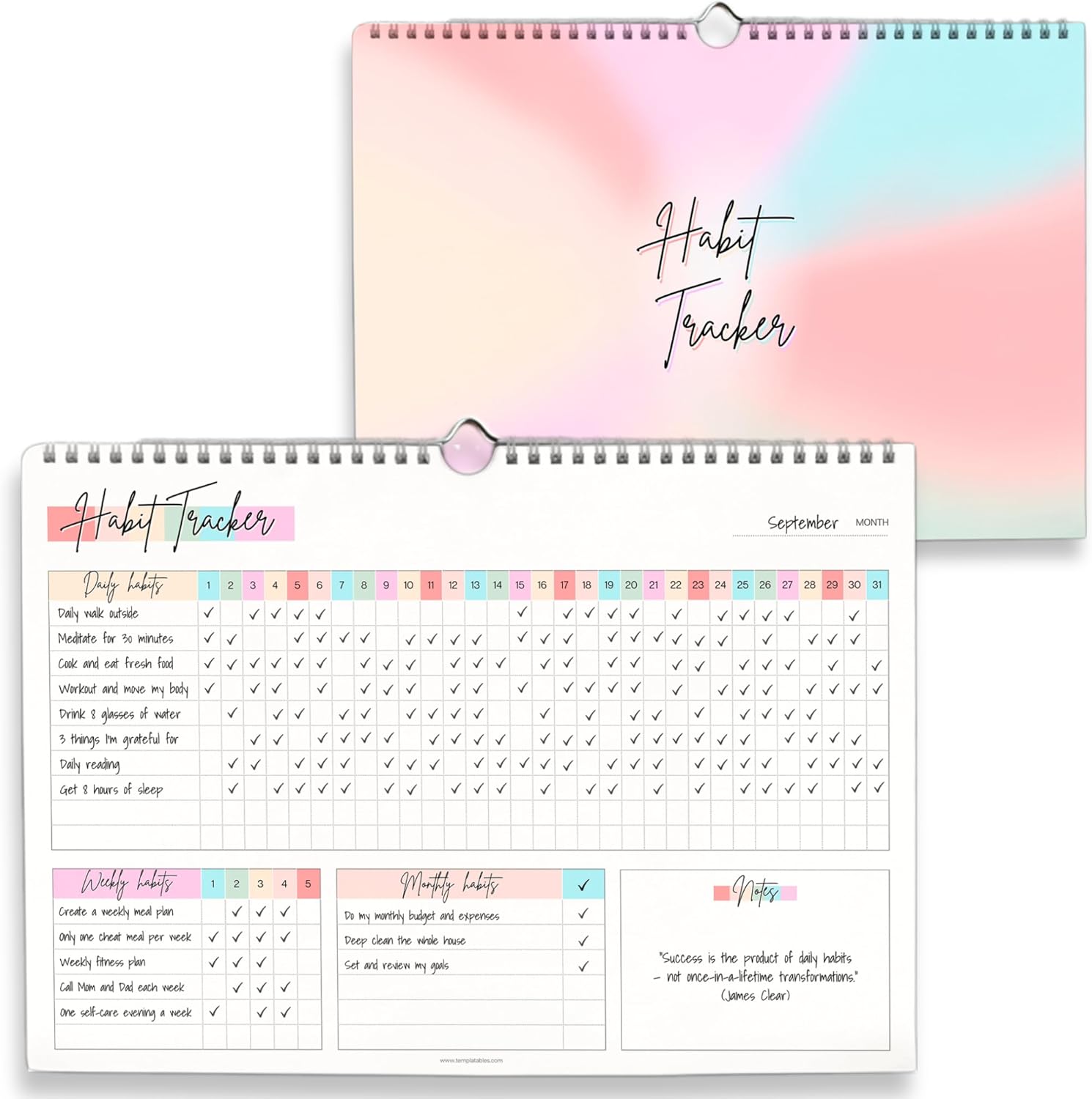 Habit Tracker Calendar – Daily, Weekly & Monthly Habit & Goal Tracker, Wire-Bound Planner with Colorful Design, Premium 250gsm Paper | A5 Rainbow