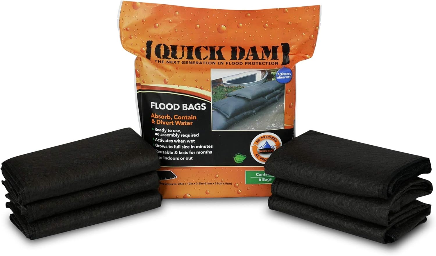 Quick Dam - QD1224-6 Water Activated Flood Bags 1ft x 2ft, 6-Pack