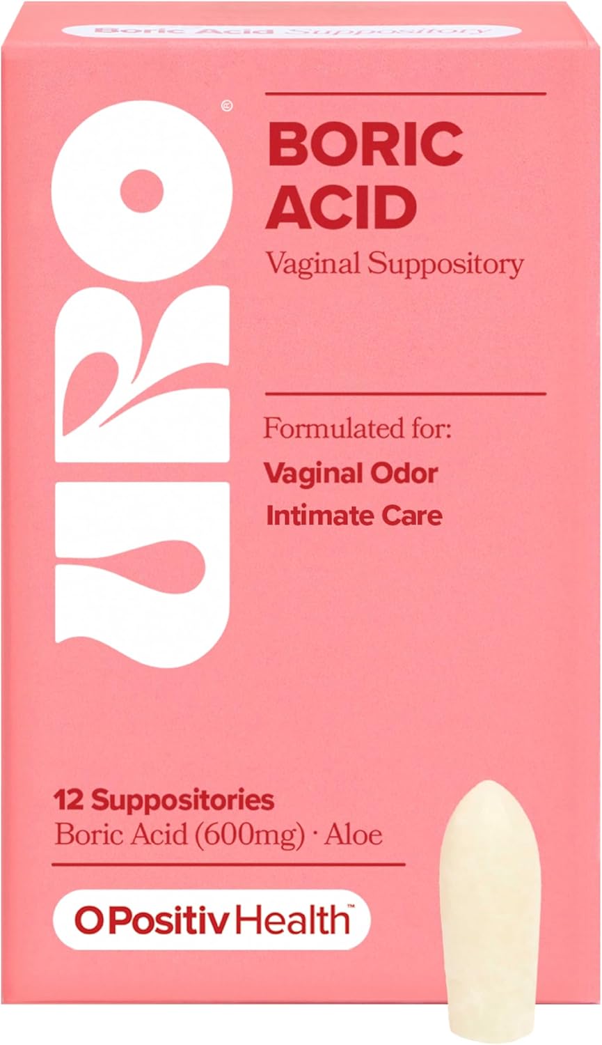 O Positiv URO Boric Acid Vaginal Suppository – with Lactic Acid, and Aloe for Fast Relief and Vaginal Odor Control – Vegan, Free from Parabens, Dyes, and Fragrances – 12 Count (Pack of 1)