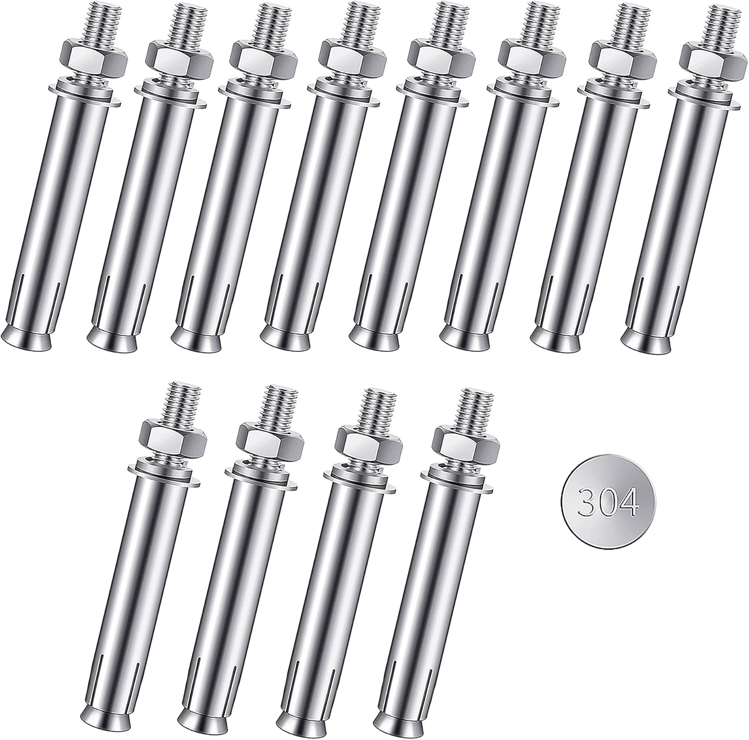 WeqeYent 12 Pcs Expansion Screw Bolts,Hex Nut Expansion Sleeve Anchor Bolt Heavy Duty Fixing Anchors,304 Stainless Steel Anchor Expansion Bolt Screws Nuts(M6X60mm)