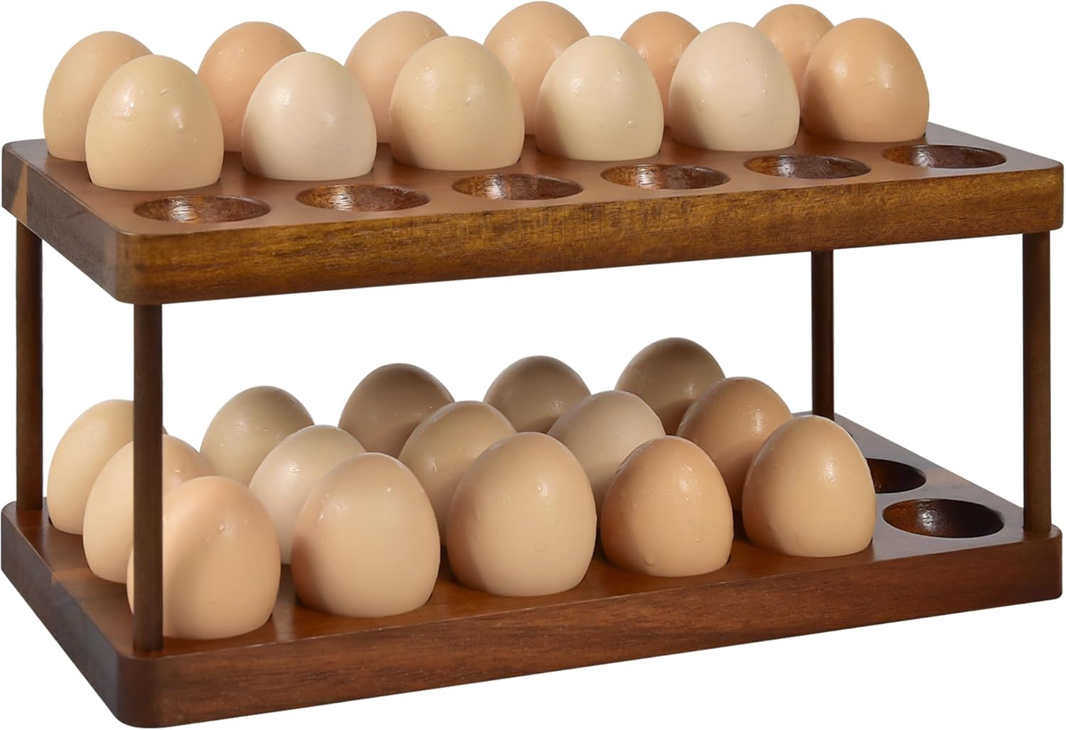 WantsMart Wooden Double Layer Egg Holder - Farmhouse Kitchen Acacia Egg Tray Organizer - 2 Tier Fresh Egg Storage Rack Basket for Countertop, 36 Capacity (JDJ-2xsm-uk)
