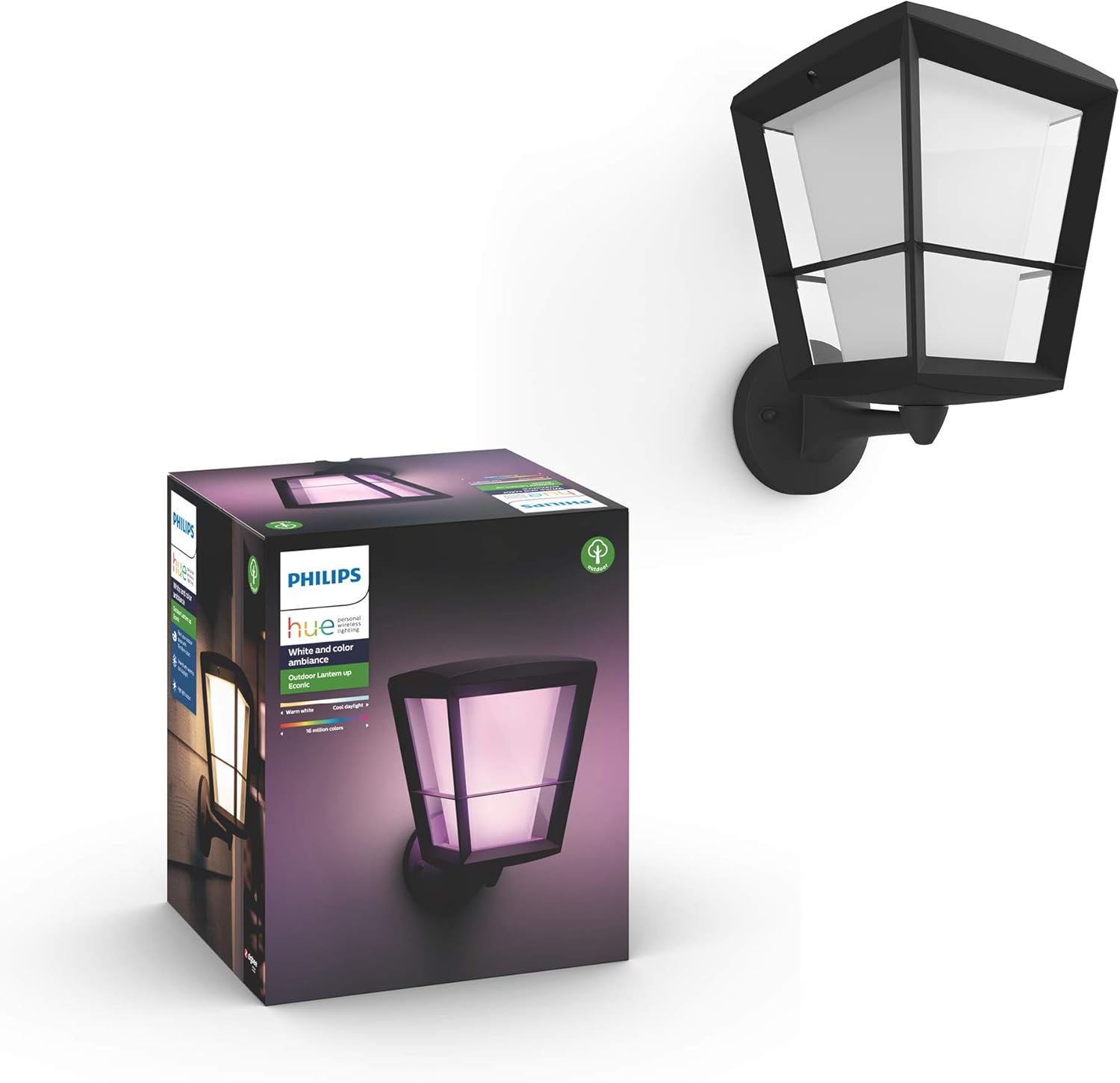 Philips Hue Econic Up Outdoor Smart Wall Light, Black - E26 White and Color Ambiance LED Color-Changing Bulb - 1 Pack - Requires Hue Bridge - Control with Hue App and Voice - Weatherproof