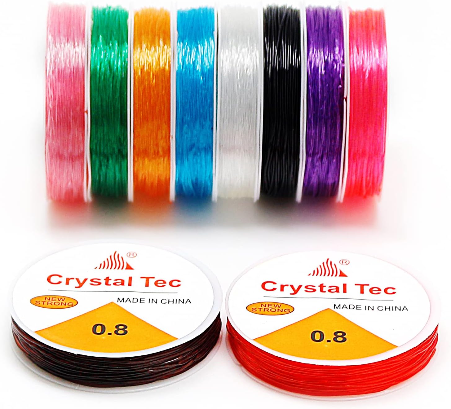 FQTANJU 10 Packs Multicolor Crystal String 0.8mm Elastic String Elastic Cord Stretchy Bracelet String Bead Cord for Bracelet, Necklaces, Beading Jewelry Making（164Yard, 10 Colors）