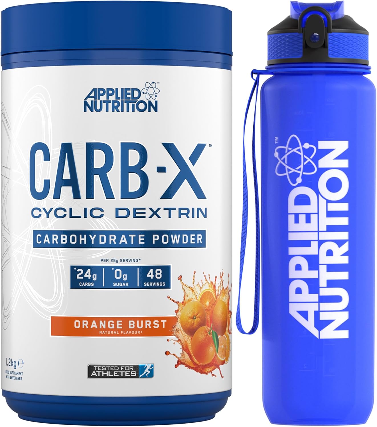 Applied Nutrition Bundle Carb X 1.2kg + Lifestyle Water Bottle 1000ml | Cyclic Dextrin Carbohydrate Powder, Intra Workout Carb Powder, Fuel Training, Quick Source of Energy, Vegan (Orange Burst)