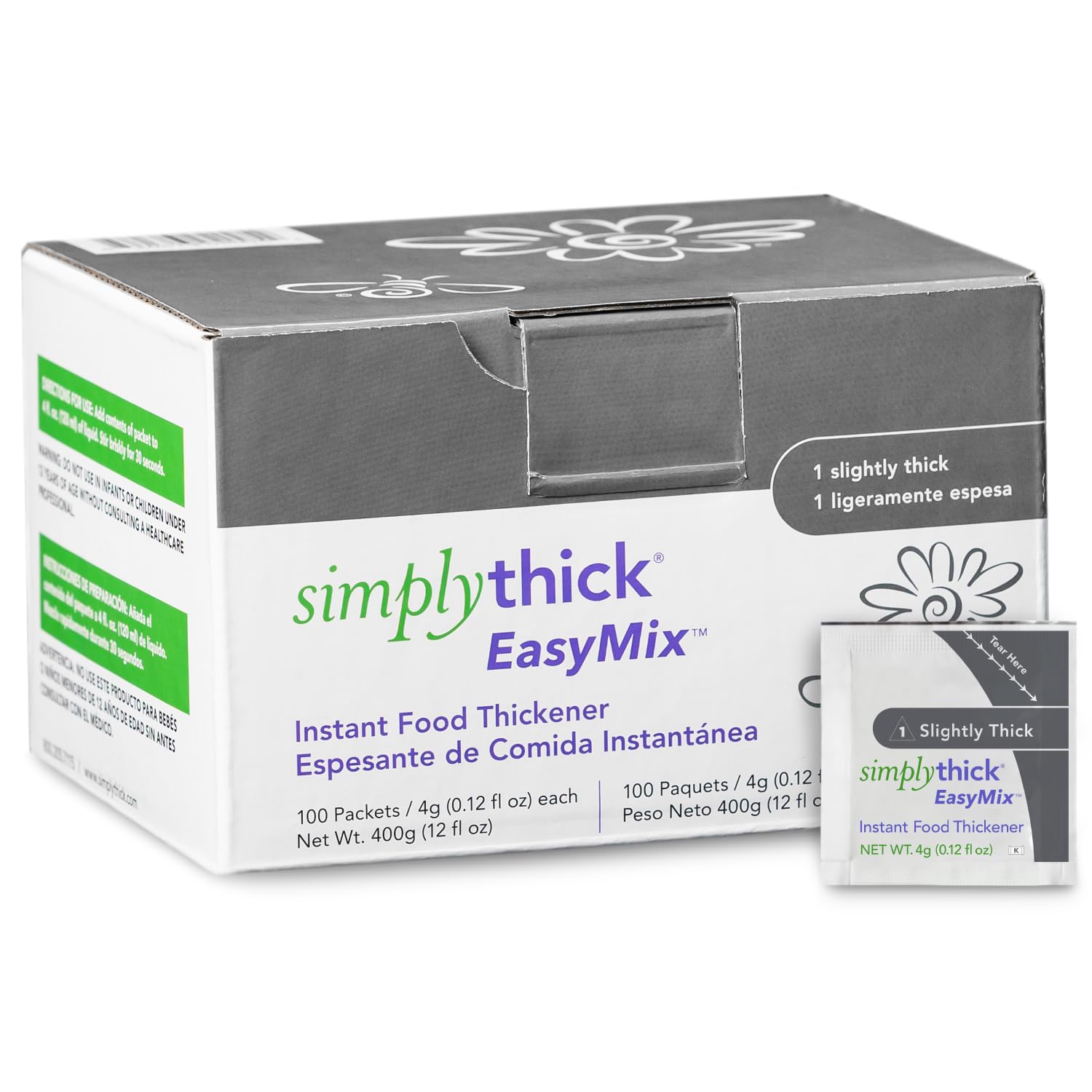 SimplyThick EasyMix | 100 Count of 4g Individual Packets | Gel Thickener for those with Dysphagia & Swallowing Disorders | Creates An IDDSI Level 1 - Slightly Thick Consistency