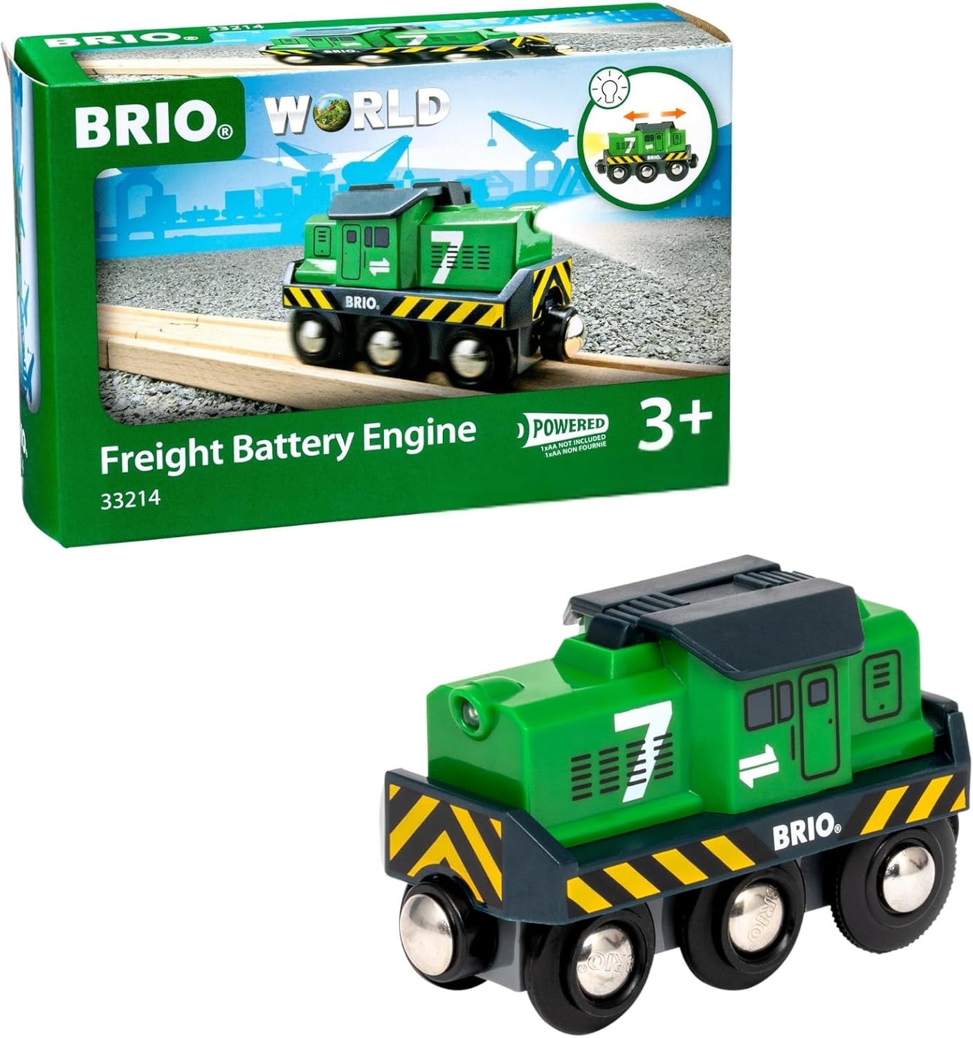 BRIO World Freight Battery Engine - Battery-Operated Toy Train for Wooden Tracks - Powerful Motorized Train Engine Pulls The Longest Sets - Works with All Railway Sets - Ages 3 & Up