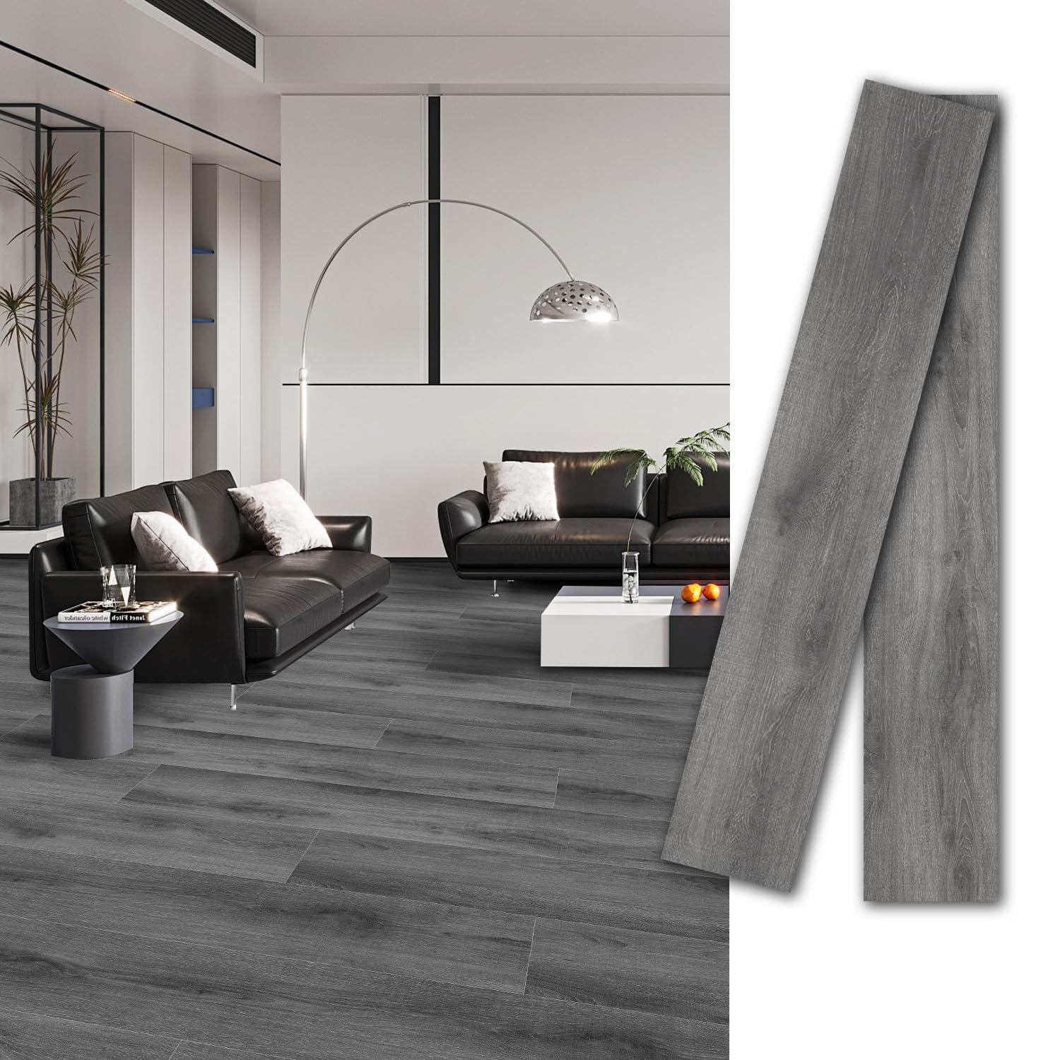 MULGREAT Peel and Stick Floor Tile, 54 Sq.Ft 36 Pieces 36"x6" Vinyl Flooring, 1.5mm Thick Waterproof Stick on Tiles, Heavy Duty Adhesive Planks for Renters Bedroom Staircase Kitchen, Grey Oak