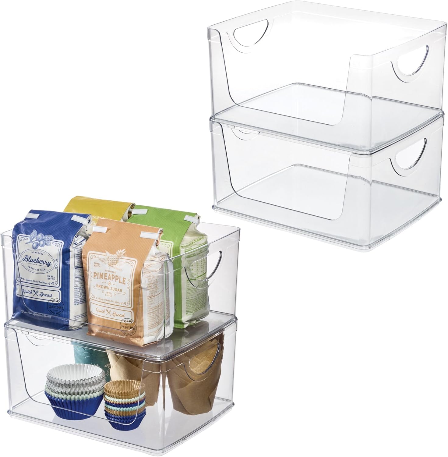 iDesign Stackable Open-Front Storage Bins with Handles for Kitchen and Pantry - Set of 4 - Clear