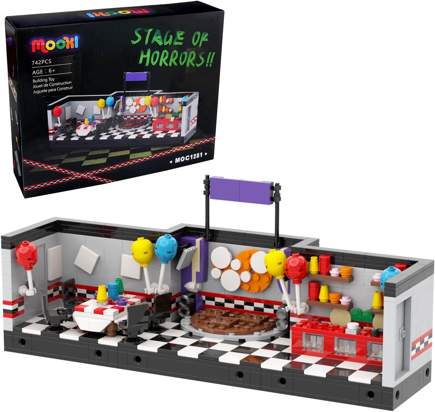 MOOXI-MOC FNAF Stage Building Set,Creative Cute Building Blocks Children Kits,Halloween for Kids(745pcs)