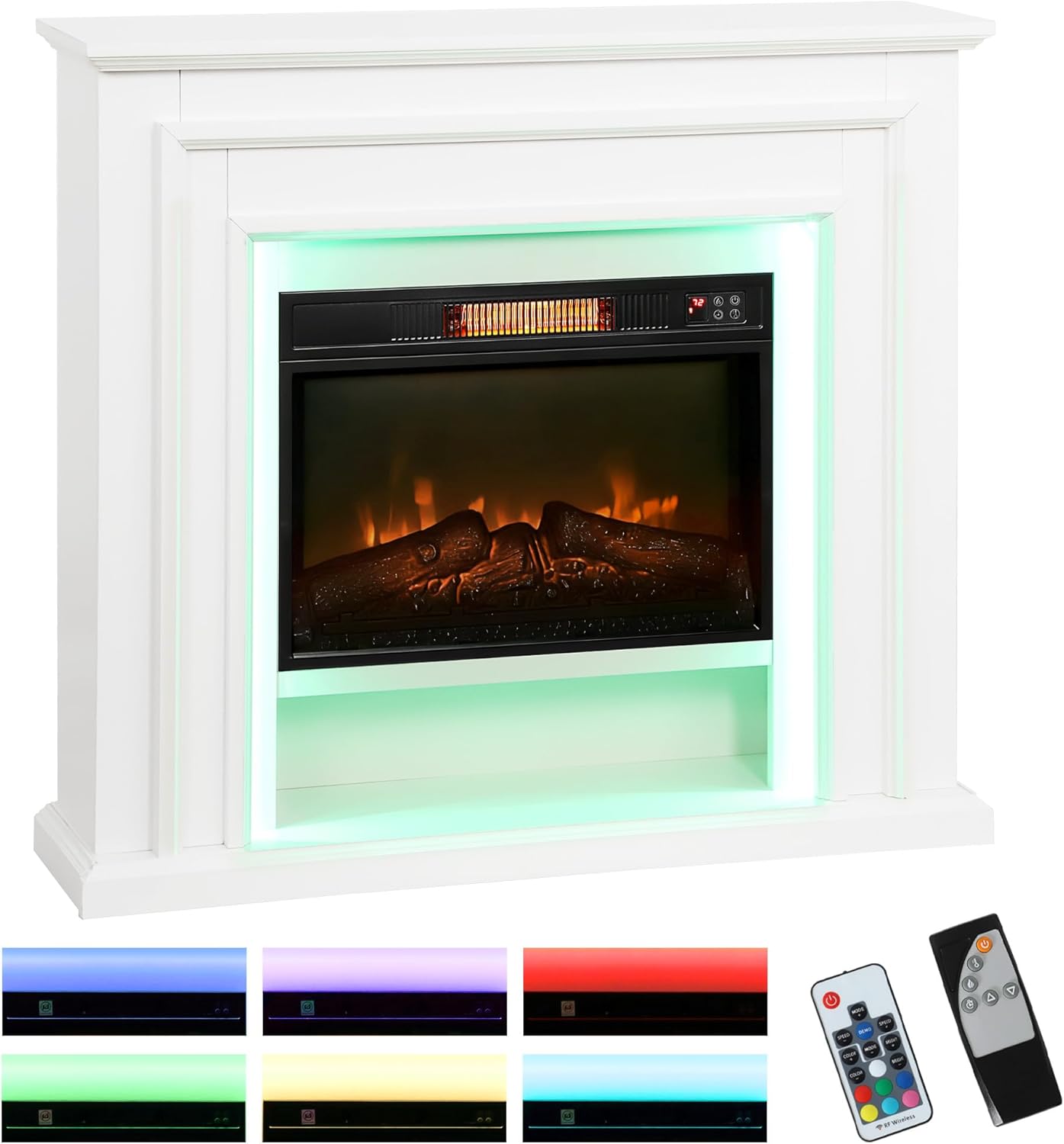 HOMCOM Electric Fireplace with Surround, LED Lights, 38" 1800W Inset Electric Fire and Mantel Reach up to 30 m² with Realistic Flame Effect & 3 Brightness, Remote & Timer for Living Room, White
