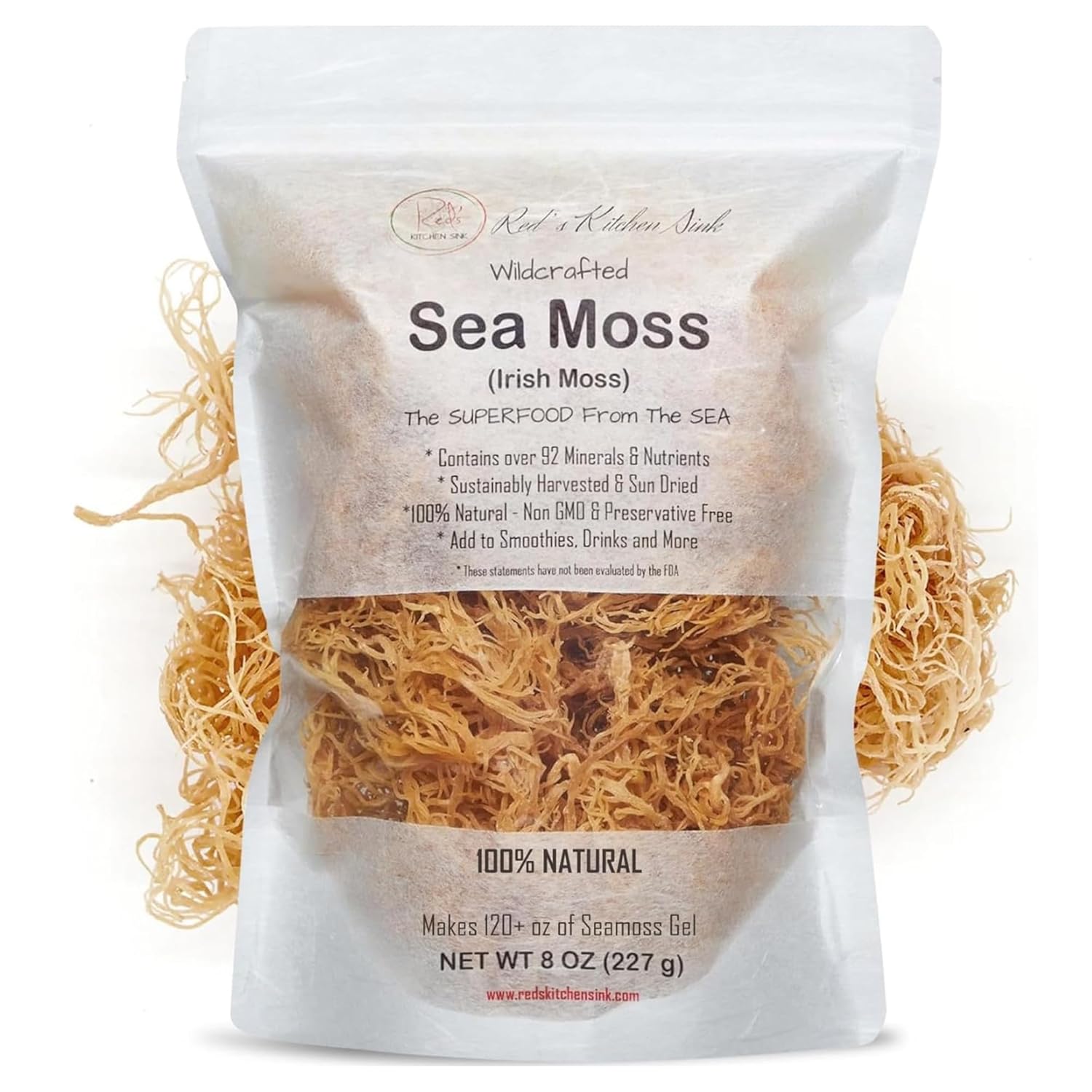 Red's Kitchen Sink Sea Moss – Wildcrafted from St. Lucia | 8oz Makes ~120oz Sea Moss Gel | 100% Natural & Raw | Irish Moss