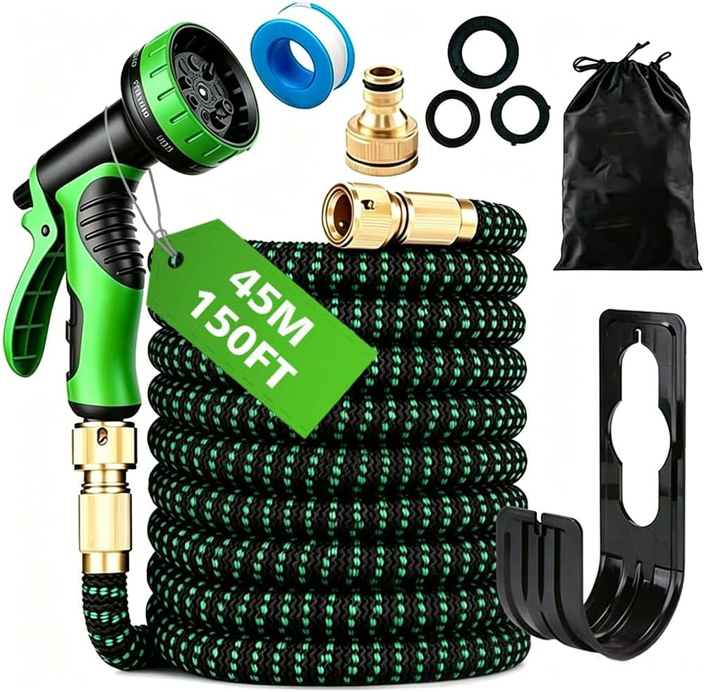 Expandable Garden Hose 150FT - Hosepipes for Garden Water Hose with 10-Way Spray Nozzle (3/4" & 1/2" Connectors) for Outdoor Gardening, Lawn Care & Home Use - Lightweight Durable