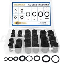 BUSY-CORNER 343 Pieces Rubber Flat Washer Gasket Assortment, Buna-N 70A, 8 Sizes, for Everyday Washer Needs, Ideal Repair Kit for Faucet or Plumbing