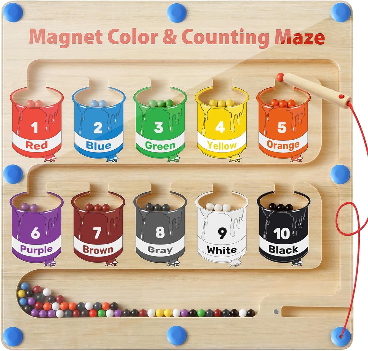 Magnetic Color and Number Maze, Montessori Toys for 3+ Year Old, Wooden Magnet Board Counting & Color Sorting Toddler Activities, Educational Fine Motor Skills Toys Gifts for 3-5 Years Old Boys Girls