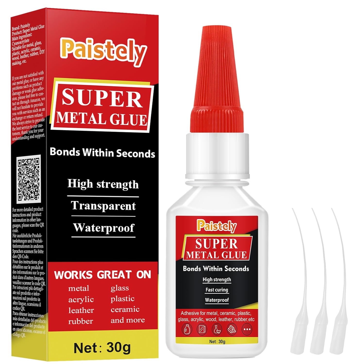 Transparent Metal Glue, Waterproof and High Strength Superglue for Metal,Plastic, Acrylic, Ceramic, Wood, Leather, Rubber, DIY Crafting, with 3 Droppers(30g)
