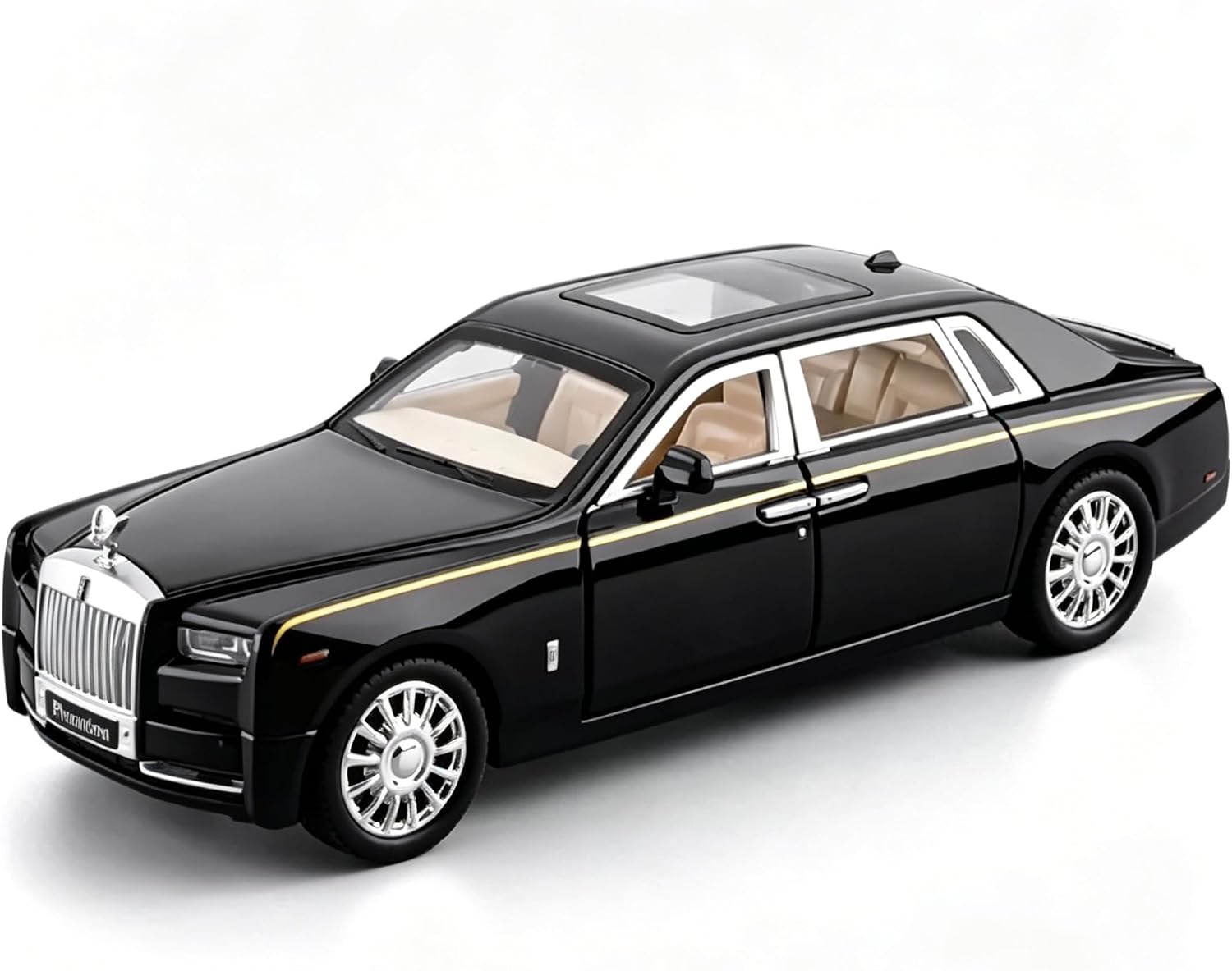 TGRCM-CZ 1/32 Rolls-Royce Phantom Model Car Toy Car with Sound and Light for Kids Boy Girl, Metal Body Door Opened Black