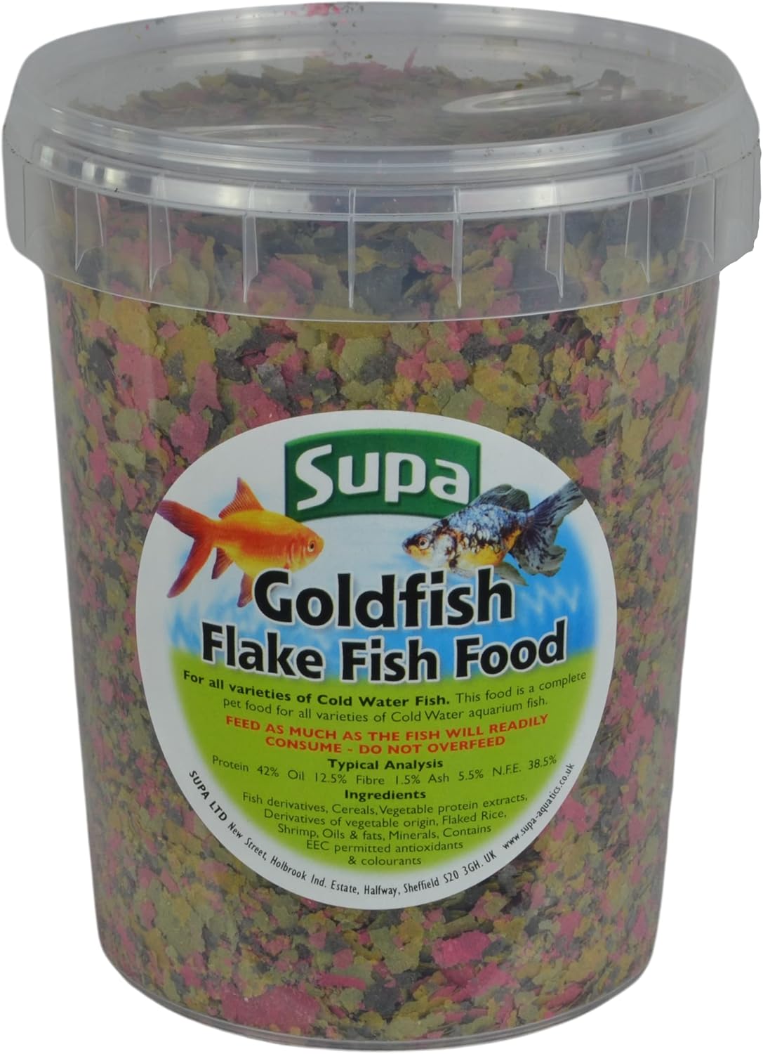 Supa Goldfish Flake Fish Food 1 Litre | Complete Nutritious Diet For All Varieties Of Cold Water Aquarium Fish, Comes in a Resealable Bucket to Keep the Feed Fresh