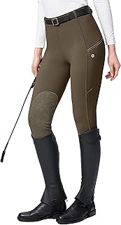 SANTINY Women's Horse Riding Pants with Zipper Pockets Knee-Patch Schooling Tights Equestrian Breeches for Women