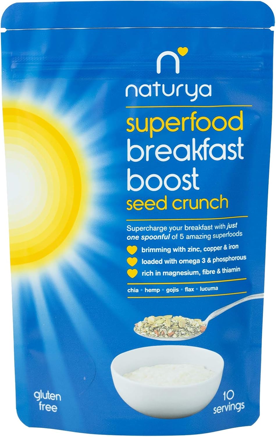 Naturya Organic Seed Crunch Breakfast Boost - Nutrient-Rich Mix with Sprouted Buckwheat, Hemp, Chia Seeds, Gluten-Free, Vegan, High in Omega-3, Protein - 150g