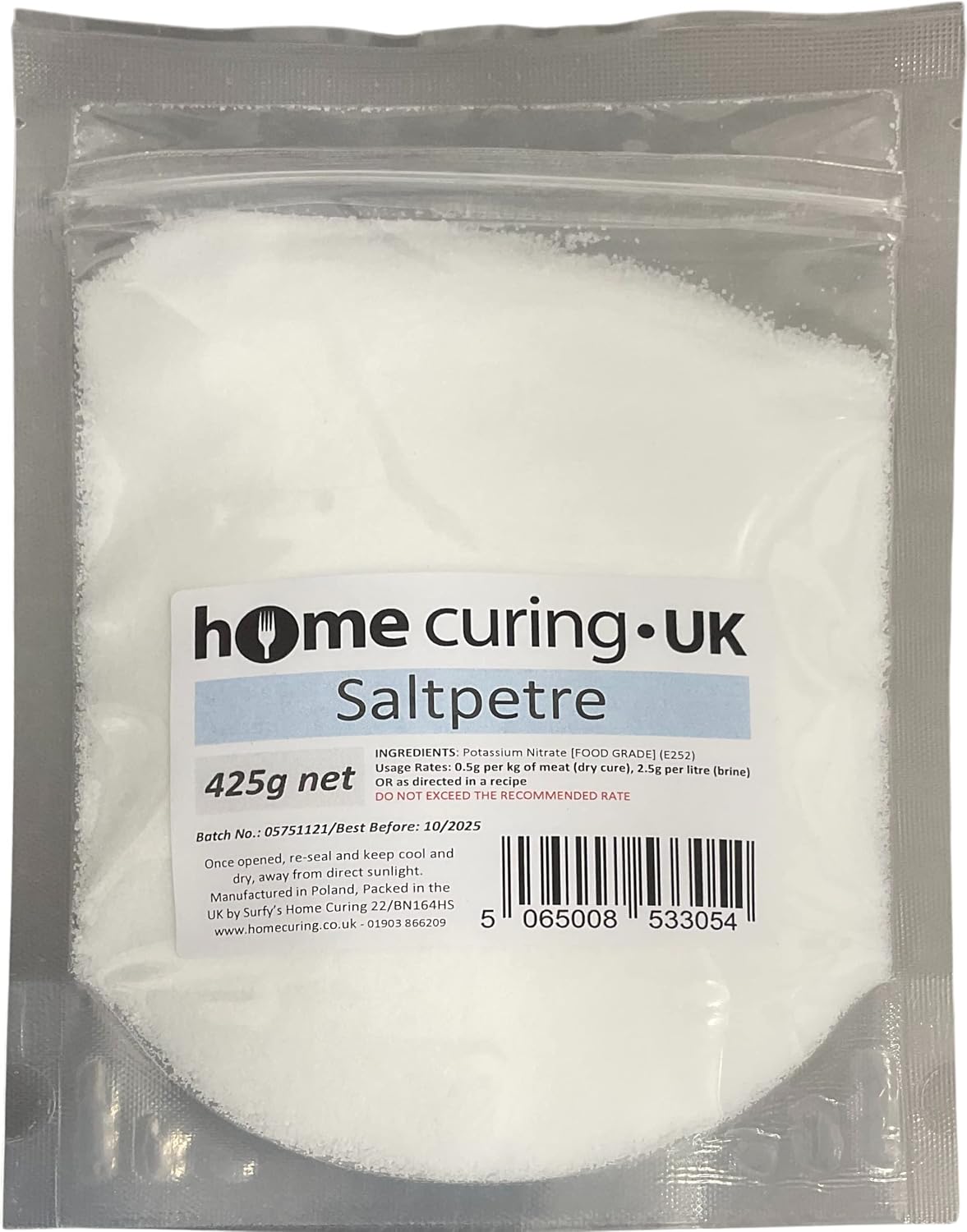 Saltpetre, Food Grade 99.5% Purity (425g) - Potassium Nitrate Powder - for Meat Curing - Surfy's Branded