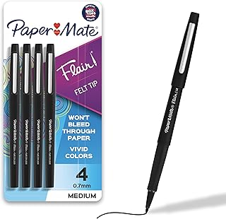 Paper Mate Flair Felt Tip Pens, Medium Point (0.7mm), Black, 4 Count