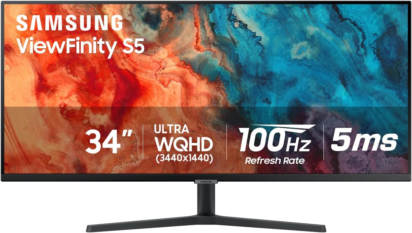 SAMSUNG 34" ViewFinity S50GC Series Ultrawide QHD Monitor, 100Hz, 5ms, HDR10, AMD FreeSync, Ultrawide Screen, Eye Care, Thin Bezels, PIP, PBP, LS34C50DGANXZA, 2023, Black