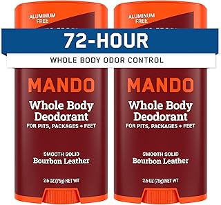 Mando Whole Body Deodorant For Men - Smooth Solid Stick - 72 Hour Odor Control - Aluminum Free, Baking Soda Free, Skin Safe - 2.6 Ounce (Pack of 2) - Bourbon Leather