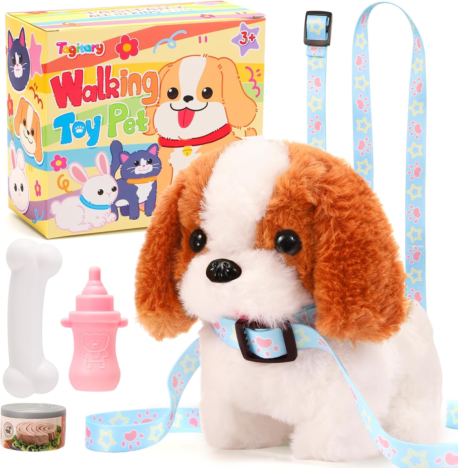 Tagitary Plush Toys Puppy Electronic Toy Walking and Barking Dogs,Tail Wagging Fake Dog Interactive Dog Toy for Kids with Leash,Easter Christmas Birthday Gift for Toddlers Kids