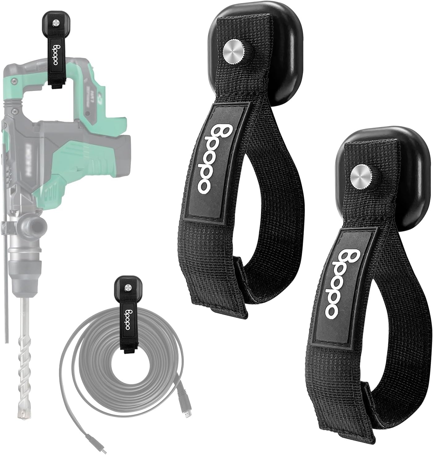 BPOPO 2 Pack Heavy Duty Magnetic Hook Straps for Extension Cords, Powerful Cruise Garage Storage Hook Ties for Hanging Cables, Garden Hoses Ropes, Workshop Tool Box Magnet Organize Hangers for Tools