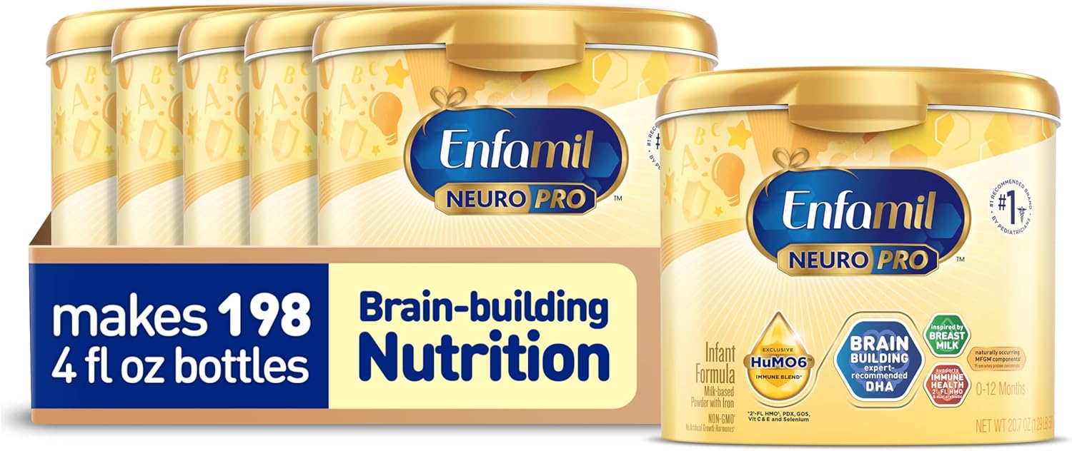 Enfamil NeuroPro Baby Formula, Milk-Based Infant Nutrition, MFGM* 5-Year Benefit, Expert-Recommended Brain-Building Omega-3 DHA, Exclusive HuMO6 Immune Blend, Non-GMO, 124.2 oz​