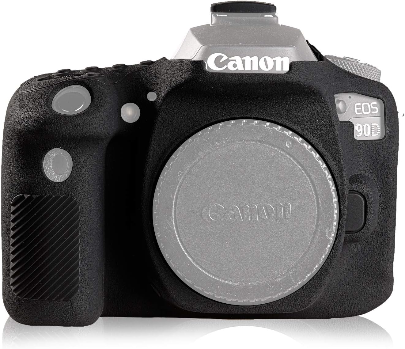 Camera Case for Canon EOS 90D - Silicone Protective DSLR Skin Cover, Detachable Cage, Shockproof, Dustproof (Black)