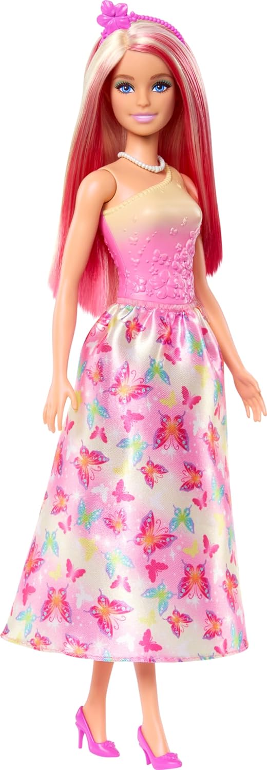 Barbie Royal Doll with Pink & Blonde Fantasy Hair, Colorful Accessories, Pink Ombre Bodice & Butterfly-Print Skirt