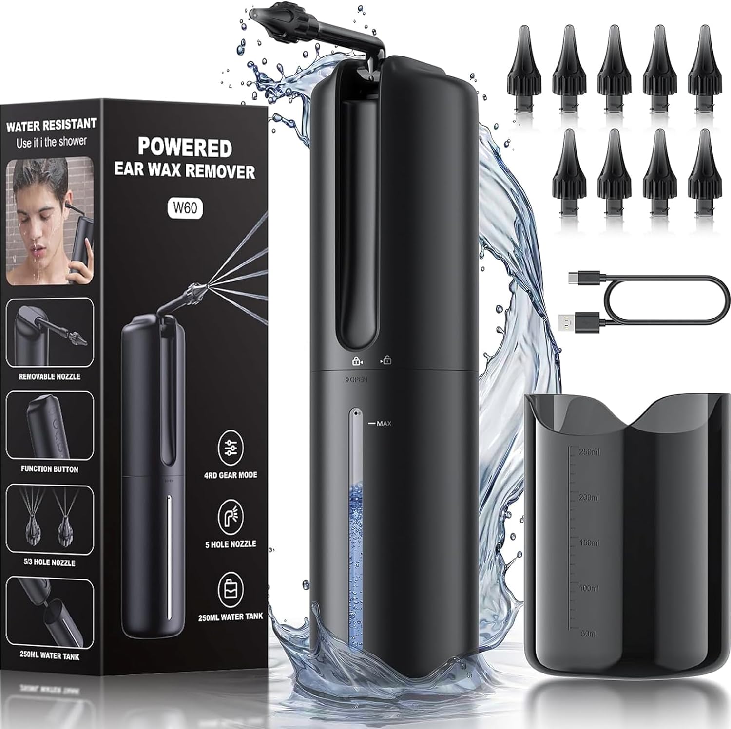 AOPICK Ear Wax Removal Kit, Electric Water Powered Ear Cleaner for Effective Ear Wax Removal, Ear Irrigation Kit with 4 Pressure Settings, Ear Cleaning Kit Features 10 Replaceable Tips for Home Use