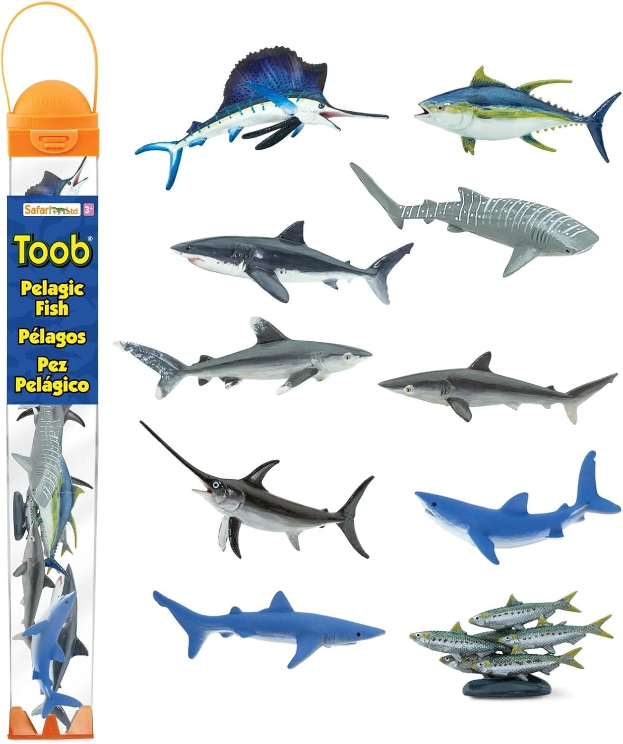 Safari Ltd. Pelagic Fish TOOB - 10 Figurines of Sharks, Fish and Whales - Educational Toy Set for Boys, Girls and Kids Ages 3+