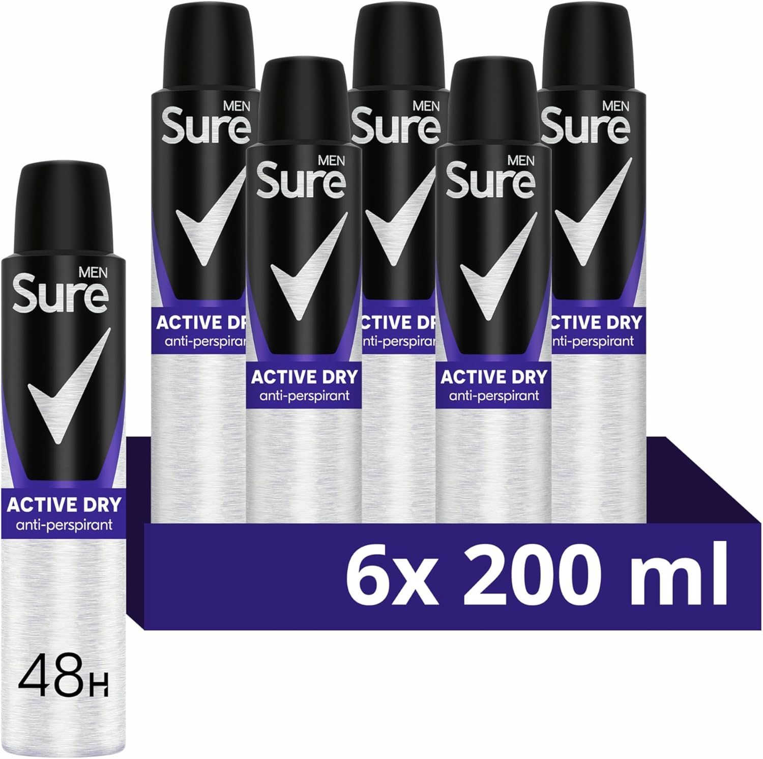 Sure Men Active Dry Anti-Perspirant Aerosol deodorant for men for 48-hour sweat and odour protection 6x 200 ml