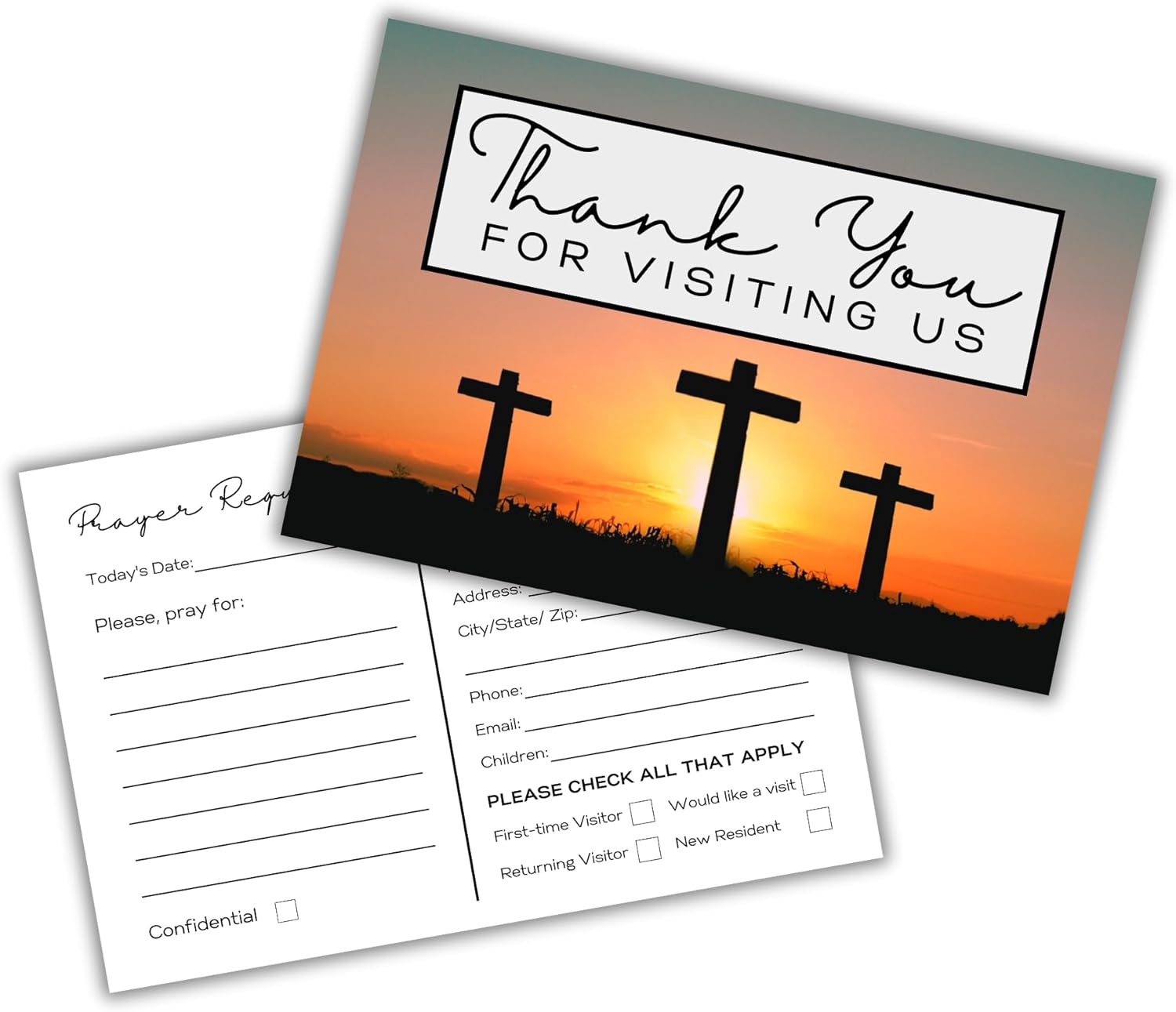 Church Visitor Cards to fill out Welcome Prayer Request | 50 pk 4 x 6” Postcards Pack Bulk Thank You For Visiting Pew Tracts Soul Winning Three Crosses Jesus Saves Business Cards (Vibrant Sunset)