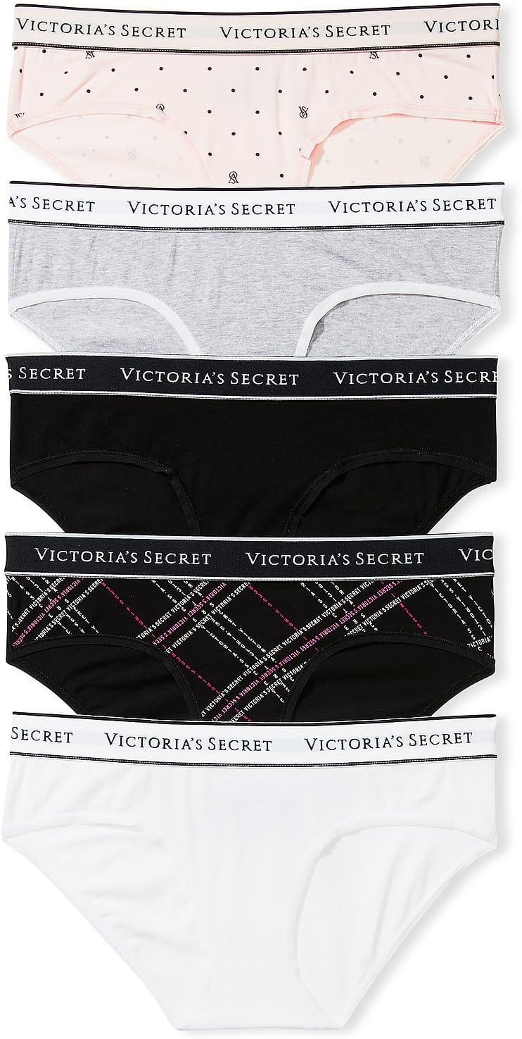 Victoria's Secret Women's Cotton Logo Hipster Underwear, Moderate Coverage Panties for Women, Multi Pack (XS-XXL)