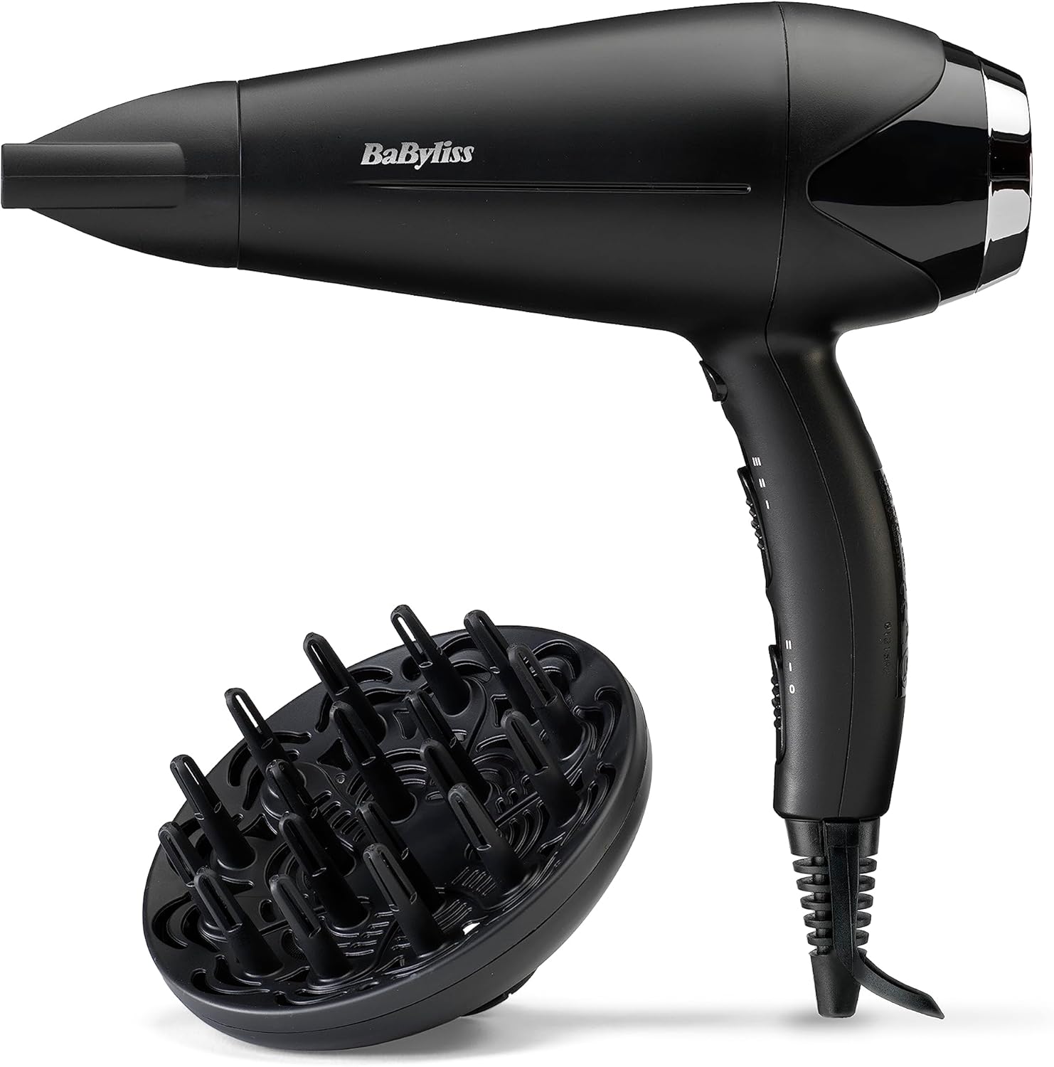 BaByliss Turbo Smooth Hair Dryer - 2200W Powerful Blow Dryer, Large Diffuser, Ionic Frizz-Free Conditioning, 3 Heat & 2 Speed Settings, Black, 5572U