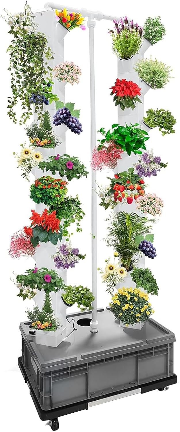 Hydroponic Tower, 14-Layer Hydroponics Growing System Kit with 70 Slots, Vertical Garden System with 20L Water Tank and Pump for Indoor Outdoor Home, Balcony & Patio (56 Slots)
