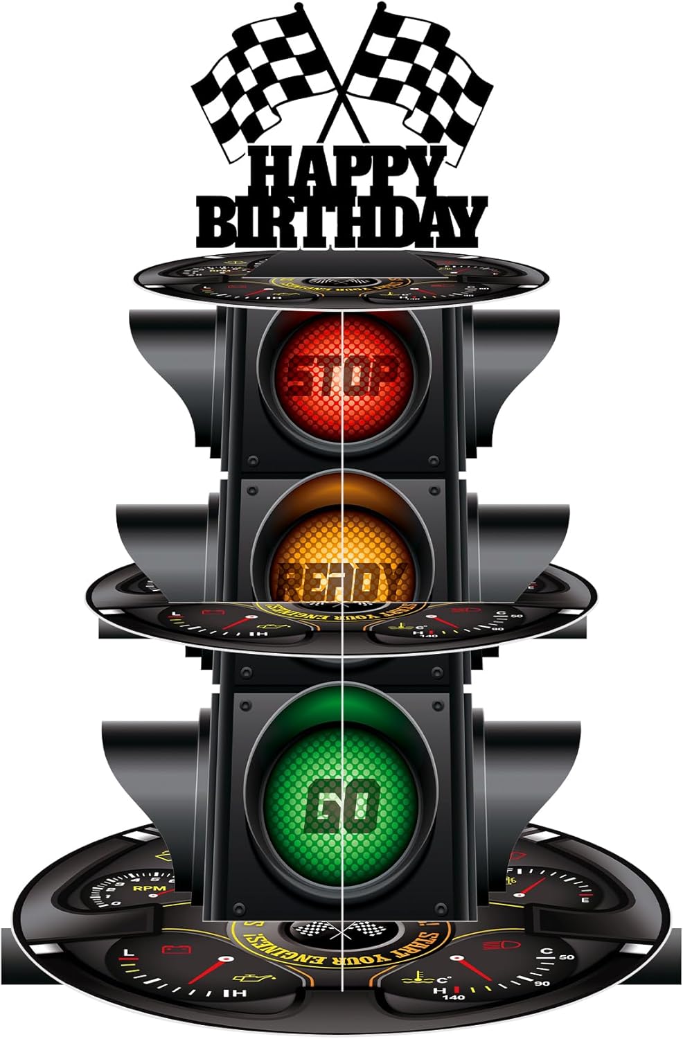 Signal Light Theme Race Car Cupcake Stand 3 Tier Round Cupcake Holder Car Theme Dessert Stand Fast One Race Cars Birthday Party Decorations