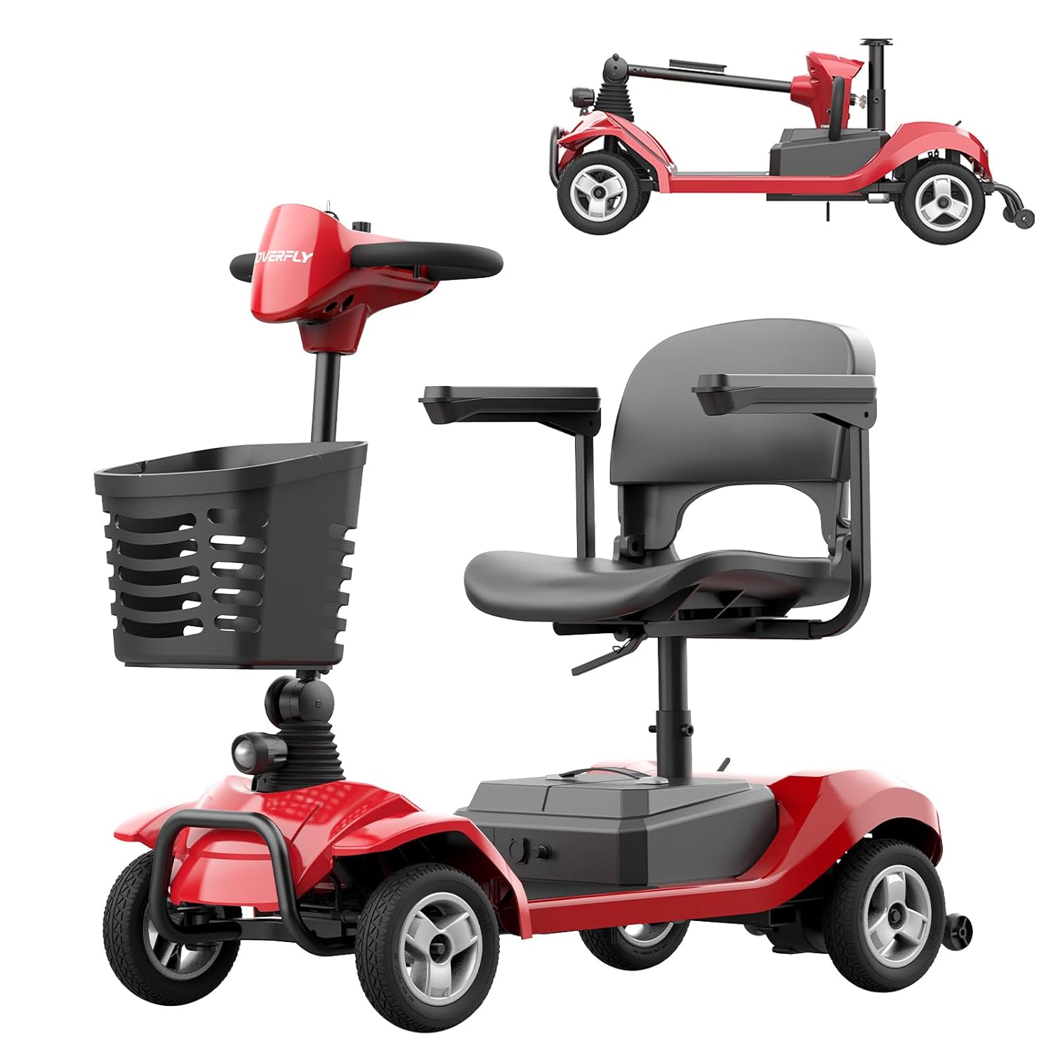 Hoverfly T4 Electric Scooter for Adults, 4-Wheel Stable Mobility Scooter for Seniors, Easy to Operate & Assemble, 330 lbs Capacity, 12.4-Mile Range, UL-Battery & Solid 9" Tires, For Daily Mobility Red