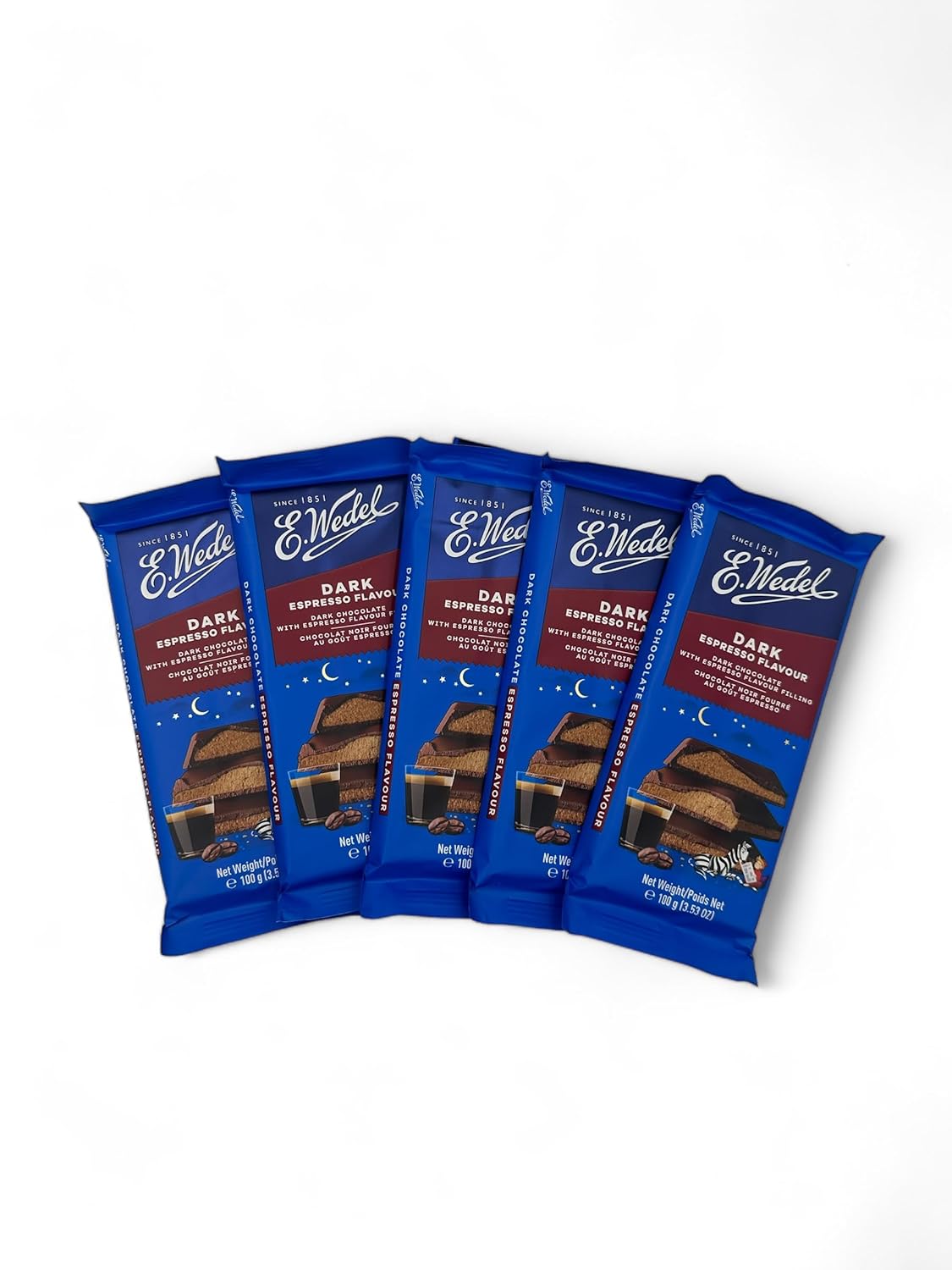 E.Wedel Espresso Flavored Dark Chocolate Bars (Pack of 5), Full Size