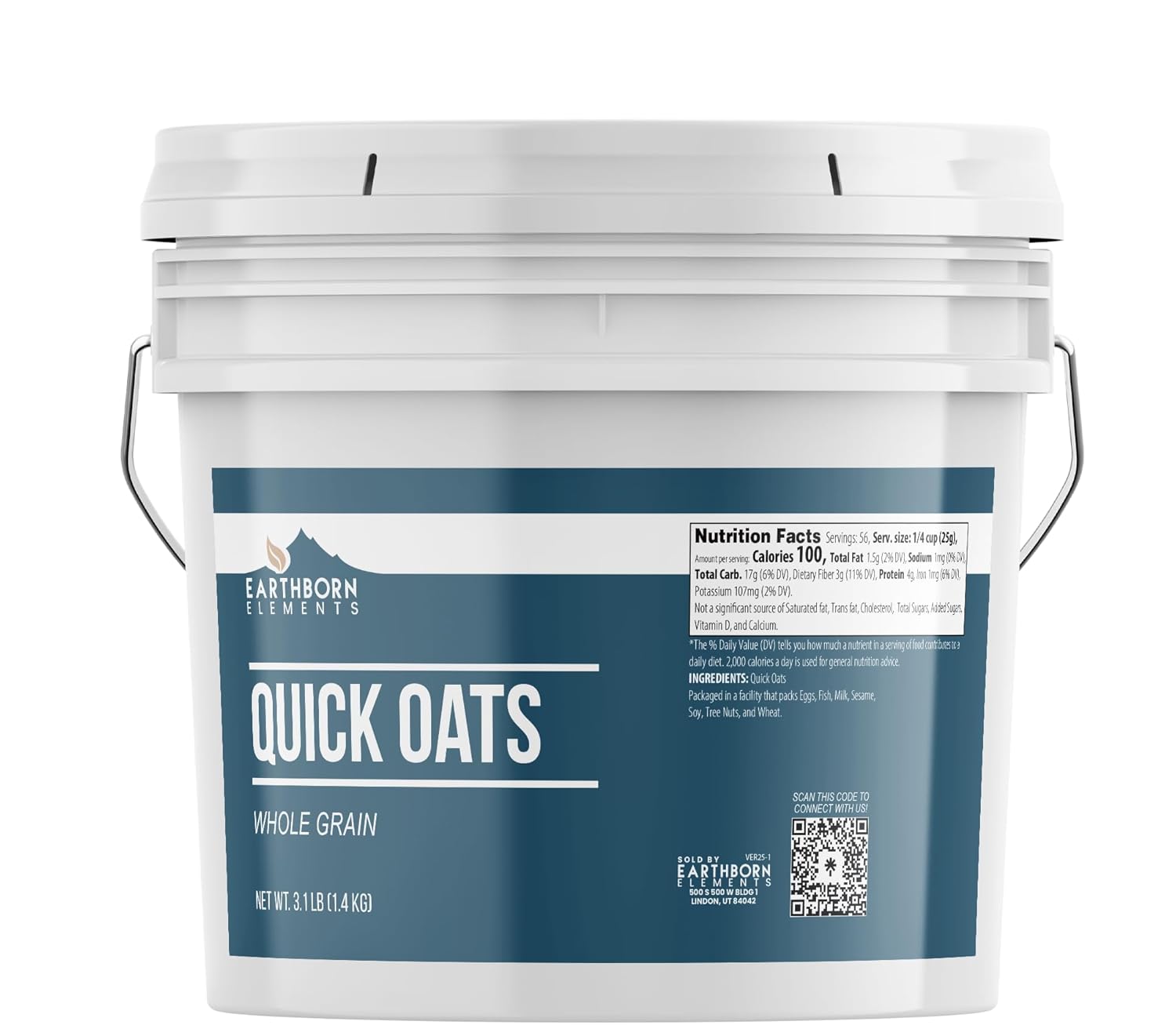 Earthborn Elements Quick Oats 1 Gallon, Bulk Size, Quick Breakfast, Whole Grain Oats