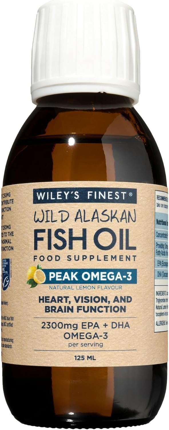 Wiley’s Finest Wild Alaskan Fish Oil Peak Omega-3 Liquid Supplement - 2300mg EPA and DHA Omega-3s - Lemon Flavor - 4.23 Oz (25 Servings)