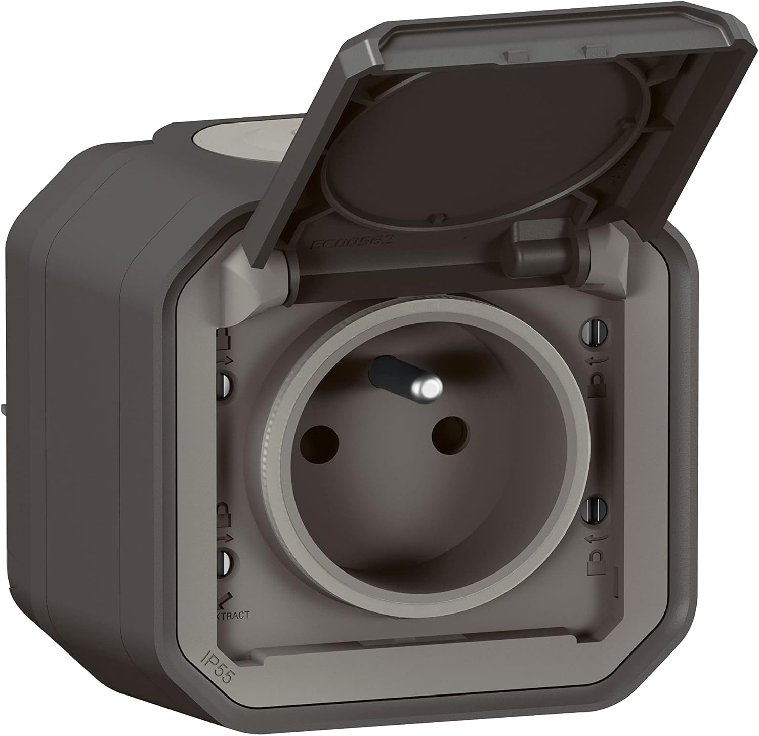 LEGRAND - IP55 waterproof socket with Plexo Earth - 2P+T 16A socket complete with shutter - For exposed installation - Made in France - Anthracite