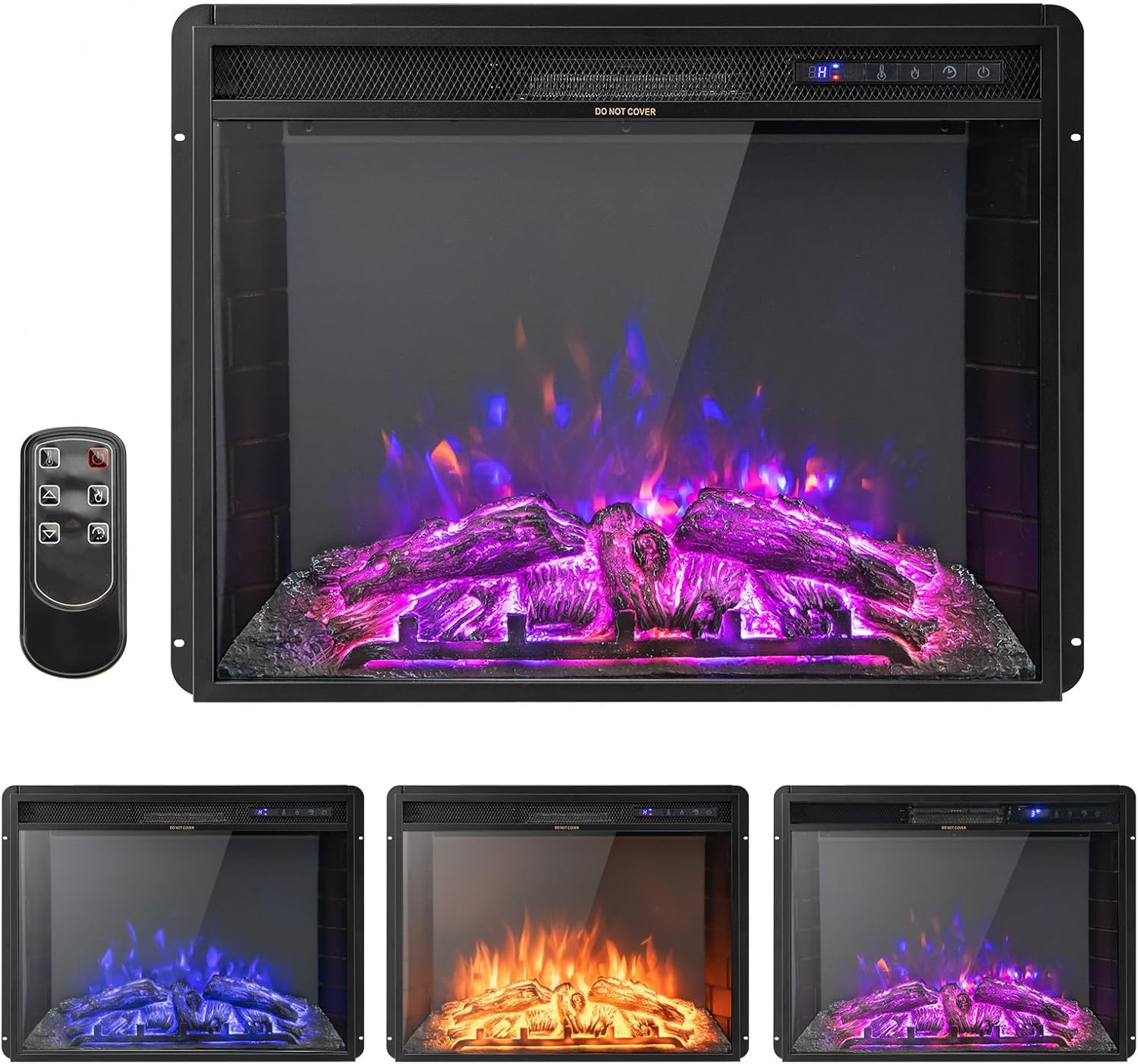 RELAX4LIFE 26’’ Electric Fireplace Inserts Recessed - Wall Mounted Fire Place w/3 Adjustable Flame, 6 Brightness, Timer, Remote Control & Overheat Protection, 750/1500W Fireplace Heater for Indoor