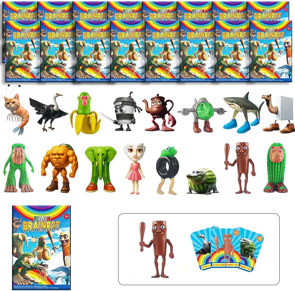 Dlishka Italian Brainrot Toys Collectible Blind Box With Action Figures And Cards Featuring Tung Tung Tung Sahur Tralalero Tralala And Brainrot Characters,Blind Box Collectible Toy Art Toy. (16PCS)