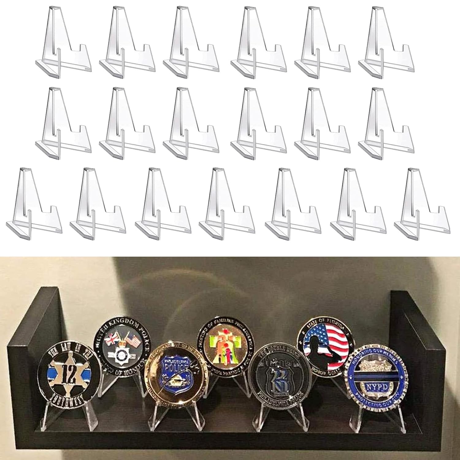 30 PCS Clear Acrylic Coin Display Stand Holders, Acrylic Coin Display Stand Holder,Medallion Coin Triangle Bracket Display Stand,Easel Rack Pokemon Card Commemorative Challenge Coin Capsule Holder
