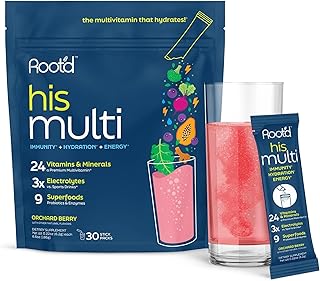 Root'd Multivitamin Powder for Men - 24 Vitamins & Minerals with 3X Electrolytes, 9 Organic Superfoods, Probiotics & Enzymes, Sugar-Free Multivitamin & Hydration | 30 Vitamin Drink Mix Packets