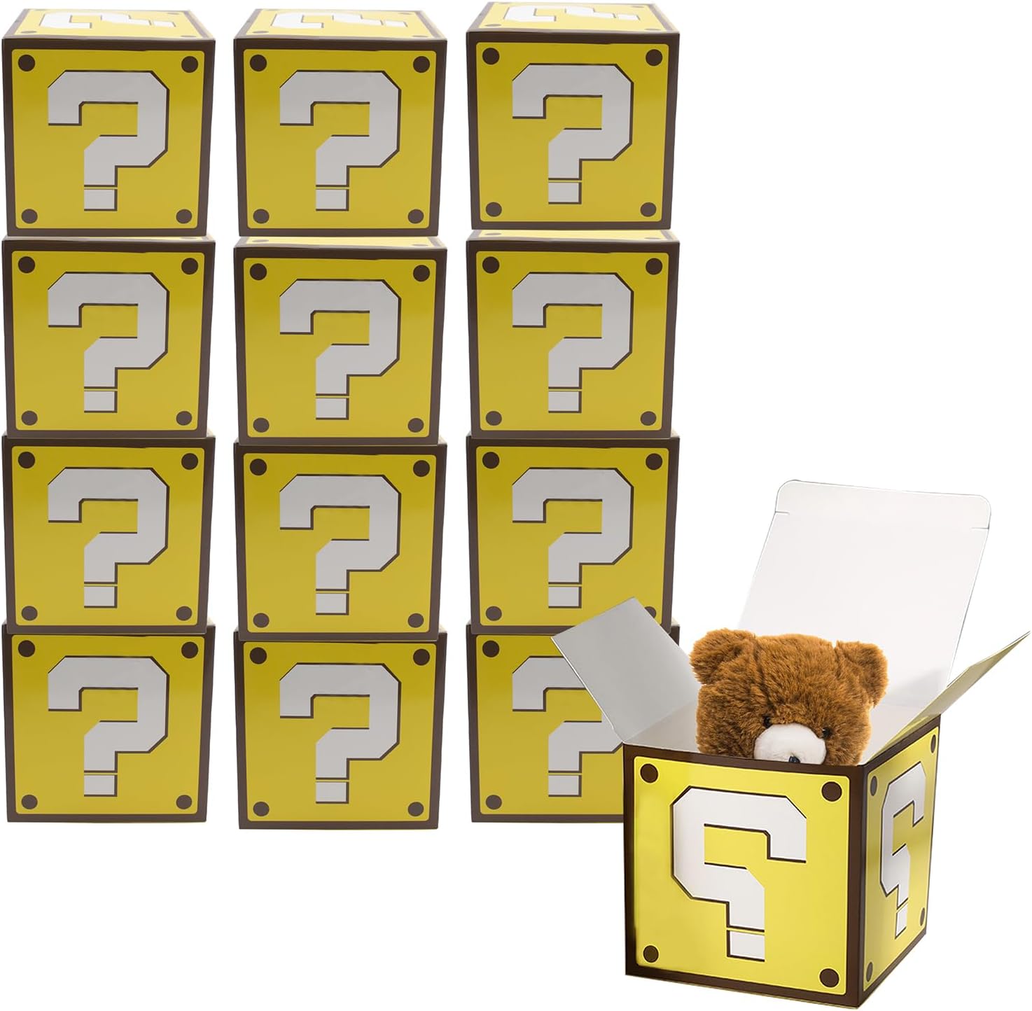 Hiyoo 25 PCS Video Game Treat Box Party Favor Boxes Birthday Decorations, Mystery Question Mark Boxes, Party Supplies for Video Game Theme Partys Decorations, 4'' x 4'' x 4''